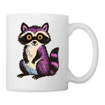 Wunderlicher lila Waschbär-Cartoon-Entwurf - Tasse - Weiß - Rechts