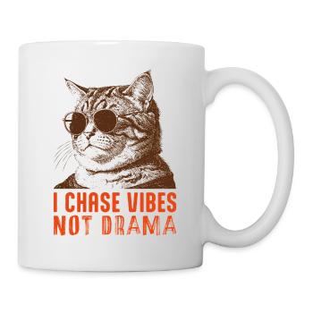 Coole Katzen-Vibes – Lustiges Kätzchen "Kein Drama" Design - Tasse - Weiß - Rechts