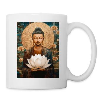 Bouddha méditant avec lotus et halo doré - Mug blanc - blanc - Droite