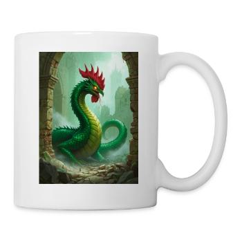 Basilisk mit Hahnenkopf und tödlicher Versteinerung - Tasse - Weiß - Rechts