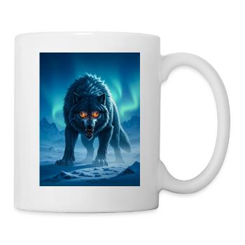 Fenrir, riesiger nordischer Wolf unter Nordlichtern - Tasse - Weiß - Rechts