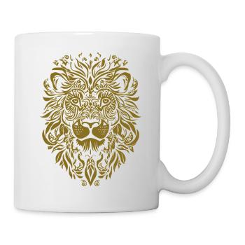 Löwe Mandala Gesicht Löwenkopf Floral - Tasse - Weiß - Rechts