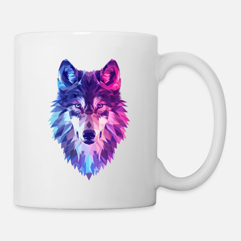 Geometrischer Wolf in Neonfarben - Tasse - Weiß