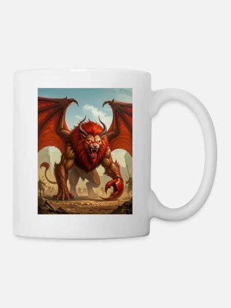 Manticore, löwenkörperiges Wüstenraubtier - Tasse - Weiß