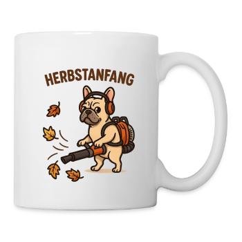 Beginning of autumn bulldog with leaf blower - Mug - white - Right