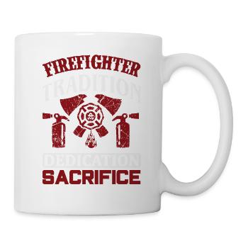 Tradition des pompiers avec casque et extincteur - Mug blanc - blanc - Droite