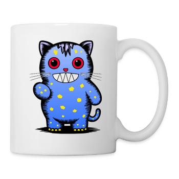 Playful blue cat character with stars - Mug - white - Right