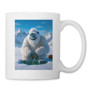 Yeti fishing on frozen glowing lake - Mug - white - Right