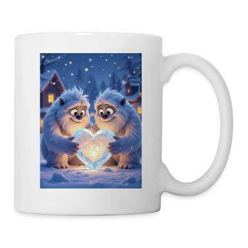 Romantic Yeti couple carving  heart together - Mug - white - Right