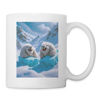 Des yétis dévalent joyeusement les pentes enneigées en traîneau - Mug blanc - blanc - Droite