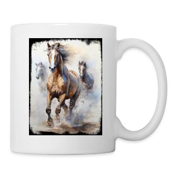 Aquarelle, course, chevaux sauvages, plage, sable, joie de vivre - Mug blanc - blanc - Droite
