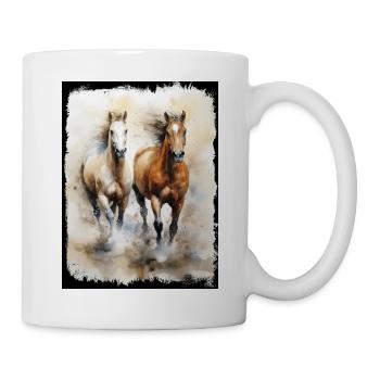 Wildpferde in Bewegung Wasserfarbe Illustration - Tasse - Weiß - Rechts