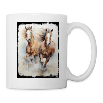 Galoppierende Wildpferde Wasserfarbenkunst Strand  - Tasse - Weiß - Rechts