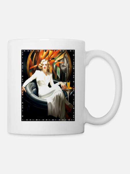 Elegante Frau weiß gekleidet im Art Deco Stil - Tasse - Weiß
