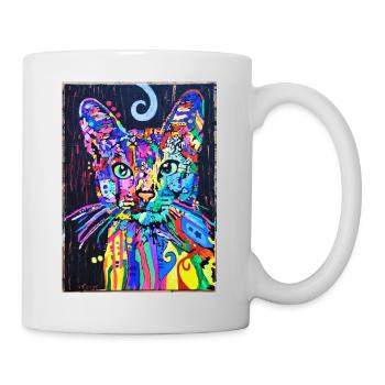 Portrait de chat au design psychédélique Pop Art - Mug blanc - blanc - Droite
