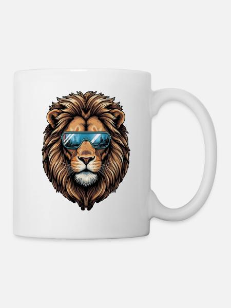 Löwe mit Sonnenbrille - Tasse - Weiß