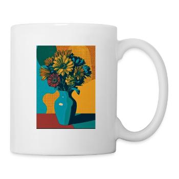 Pop Art Blumen auf blauer Vase - Tasse - Weiß - Rechts