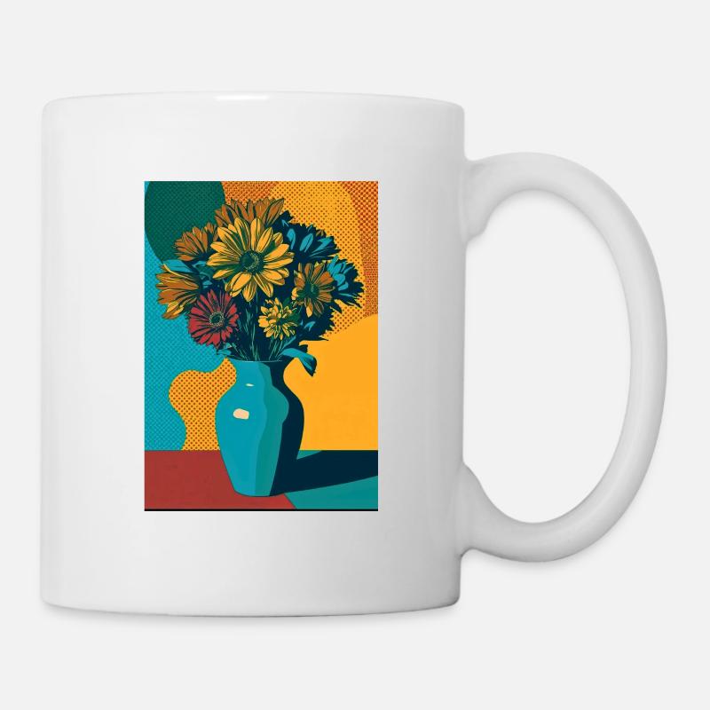 Pop Art Flowers on Blue Vase - Mug - white