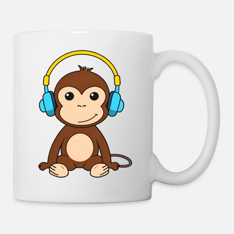 Niedlicher Affe mit Kopfhörern Design - Tasse - Weiß