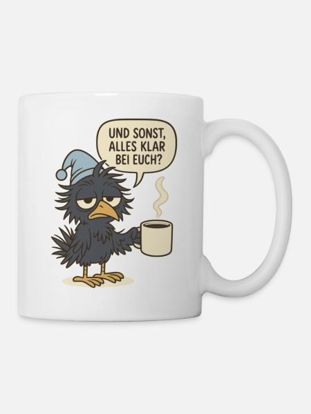 Mürrischer Rabenvogel mit Kaffeetasse - Tasse - Weiß