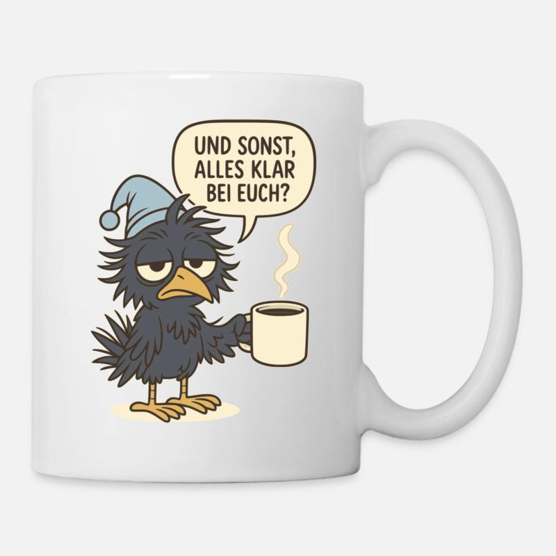 Mürrischer Rabenvogel mit Kaffeetasse - Tasse - Weiß