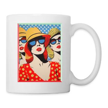 Three Pop Art Ladies with Sun Hats Holiday Sun - Mug - white - Right