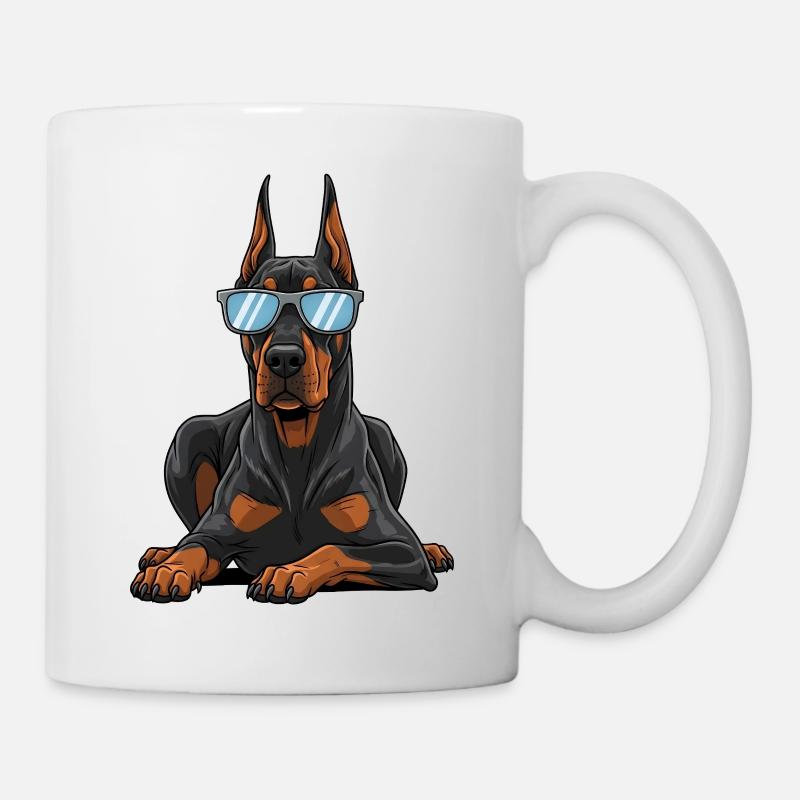 Cooler Dobermann mit Sonnenbrille - Tasse - Weiß