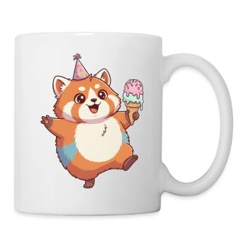 Chaton avec cornet de glace et chapeau de fête - Mug blanc - blanc - Droite