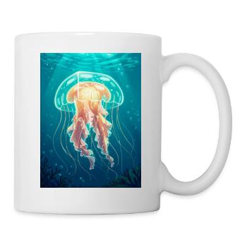 Méduse-boîte de style bande dessinée, en forme de cube transparent - Mug blanc - blanc - Droite