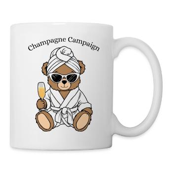 Party Teddy in a bathrobe – Prosecco & Friends - Mug - white - Right