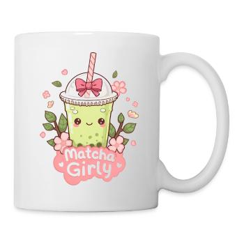 Matcha Latte glacé kawaii aux fleurs de cerisier - Mug blanc - blanc - Droite