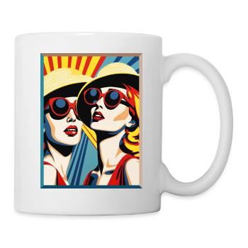 Pop Art Damen mit Sonnenhut und Sonnenbrille - Tasse - Weiß - Rechts