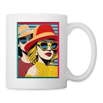 Pop Art Women with Sun Hat and Sunglasses - Mug - white - Right