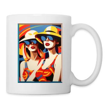 Pop Art zwei Damen mit Sommerhut Sonnenbrillen - Tasse - Weiß - Rechts