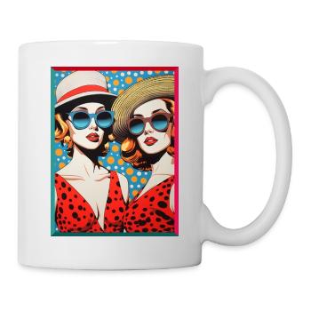 Pop Art Women with Sunglasses Sun Hats - Mug - white - Right