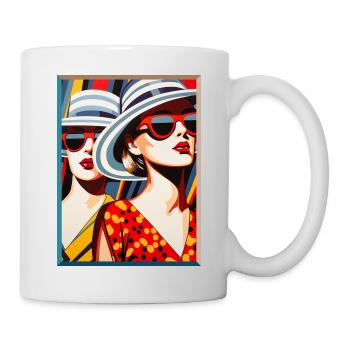 Zwei Retro Pop Art Frauen  Sonnenhut Sonnenbrillen - Tasse - Weiß - Rechts