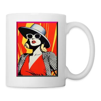 Retro Pop Art Woman with Hat Sunglasses Chic - Mug - white - Right