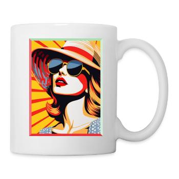 Pop Art Retro Frau mit Sonnenbrille und Hut Mode - Tasse - Weiß - Rechts
