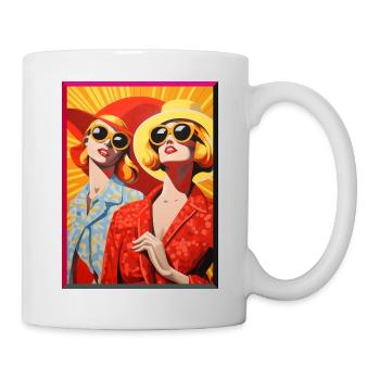 Two Retro Ladies in Sun Hat and Sunglasses - Mug - white - Right