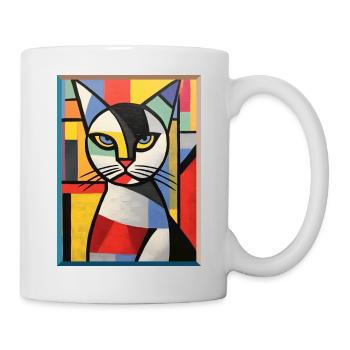 Tête de chat abstraite en blocs de couleur style Pop Art - Mug blanc - blanc - Droite