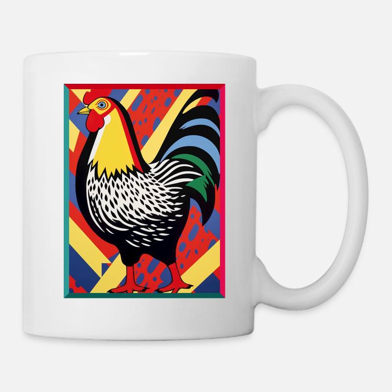 Farbiger Hahn in Abstrakter Darstellung Pop Art - Tasse - Weiß