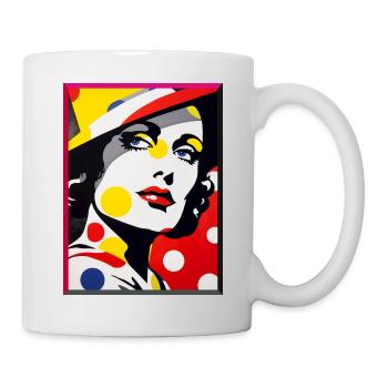 Frauen mit Hut Pop Art Porträt mit Punkten  - Tasse - Weiß - Rechts