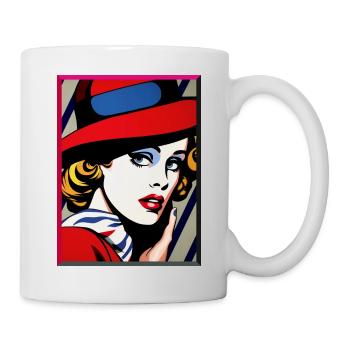 Pop Art Femme Blonde Avec Chapeau Rétro Coloré Vibrant - Mug blanc - blanc - Droite