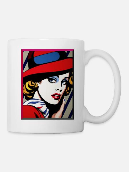 Pop Art Femme Blonde Avec Chapeau Rétro Coloré Vibrant - Mug blanc - blanc