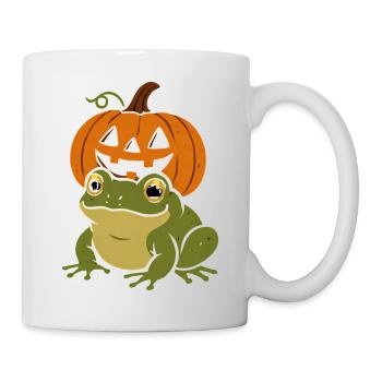 Grüner Frosch unter Halloween-Kürbis - Tasse - Weiß - Rechts