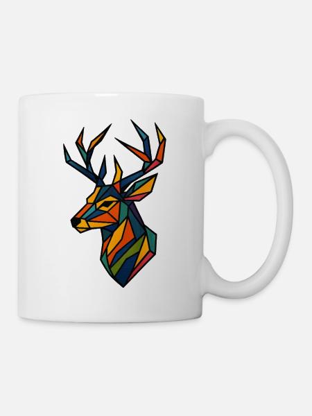 Geometrischer Edelhert Kunstdruck - Tasse - Weiß