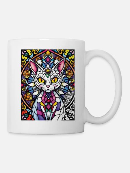 Cat in Stained Glass Mosaic - Mug - white
