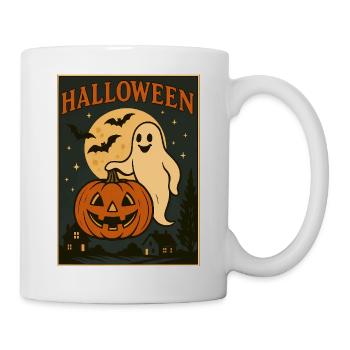 Halloween Geist mit Kürbis - Tasse - Weiß - Rechts