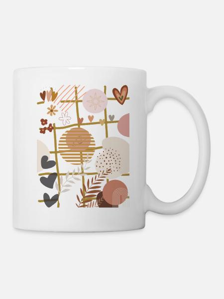 Bohemian Flowers on Gilt Grid - Mug - white