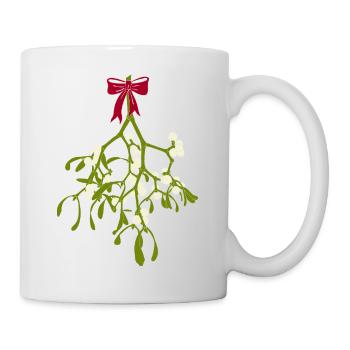 Mistelzweig mit rotem Band - Weihnachtsdekoration - Tasse - Weiß - Rechts